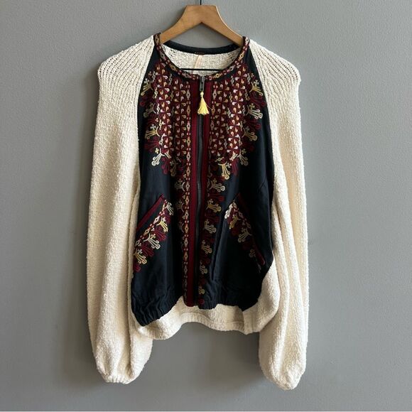 Free People Two Faced Embroidered Jacket Blue Cream Size Small - Picture 8 of 16